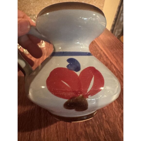 Vintage Hand-Painted Folk Art Pottery – Pitcher & Basket Set - Picture 8 of 14